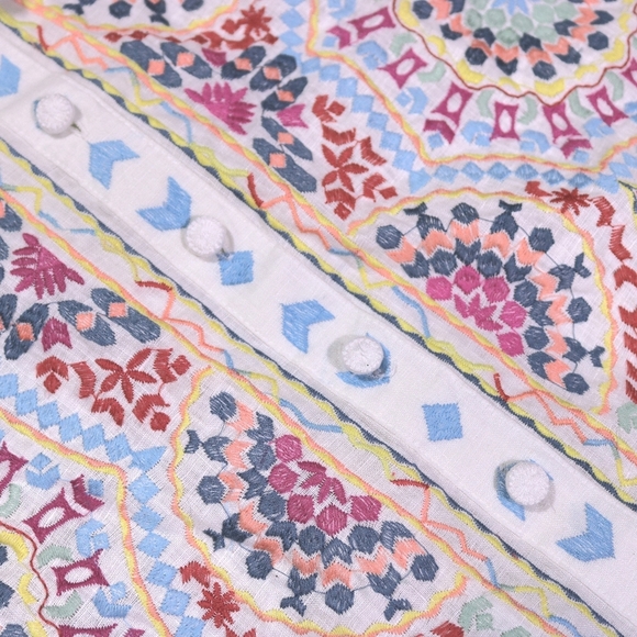 NWT John Mark Boho Embroidered Linen Cream Button Down Shirt S Top Blouse NEW - Picture 3 of 5